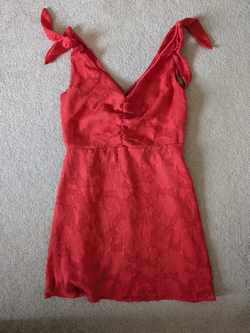 Dynamite Red Tie Bow Coquette Girly Floral Applique Mini Dress